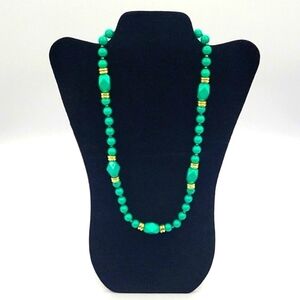 Vintage Single Stand Beaded Necklace Gold & Teal Green Color